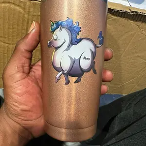 Petty Hot/Cold Cups - Metallic Design with Unicorn Illustration, Ideal for Drinkware and Flasks