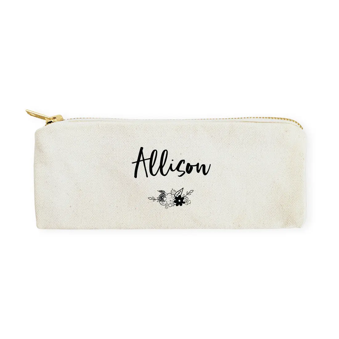 Personalized Name Floral Cotton Canvas Pencil Case and Travel Pouch