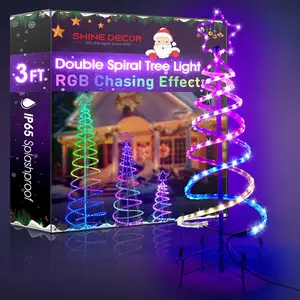 3/5/7FT Spiral LED Christmas Tree Remote RGB Chasing Color Spiral Tree LED Light with Star Finial Outdoor Waterproof Sturdy Lighting Decoration