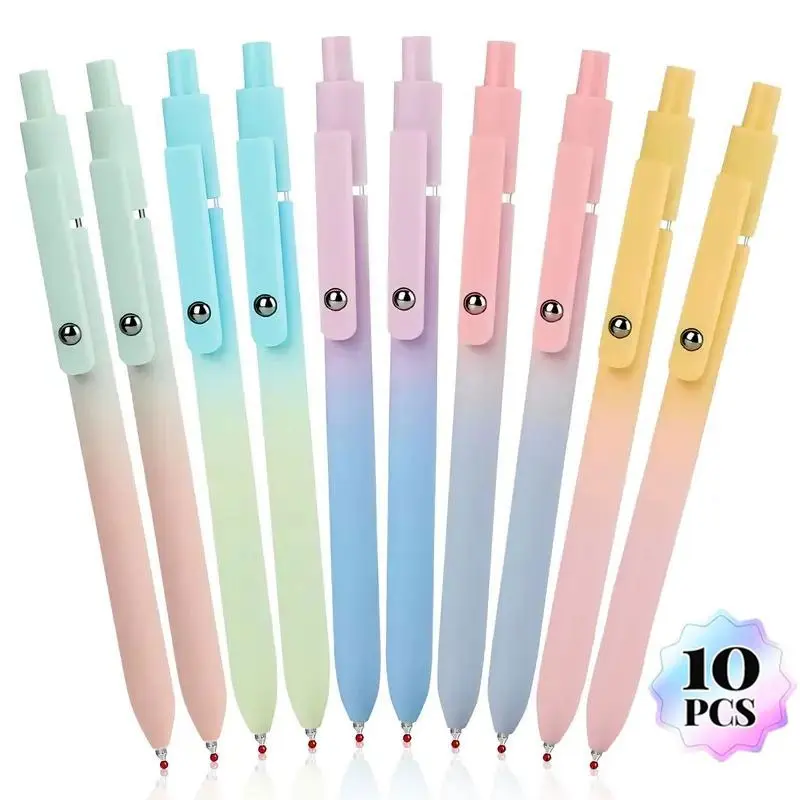 Quick Dry Black Gel Ink Pen, 0.7mm Fine Point Black Ink Gel Pens, Retractable Gel Pen Set, Gradient Color Barrel, Soft Silicone Grip Ballpoint Pen, Smooth Writing, Detachable Design, Ideal for Note Taking, Silent Click, No Smear（10/20pcs） stationery