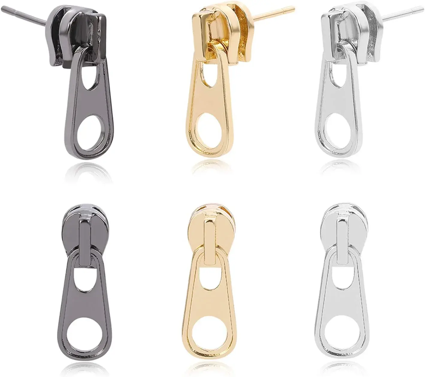 Fashion Vintage Gold Silver Zipper Shape Studs Earring Sets Metal Alloy Black Funky Zipper Dangle Drop Earrings For Women Men