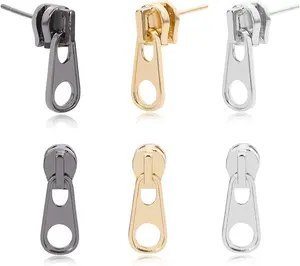 Fashion Vintage Gold Silver Zipper Shape Studs Earring Sets Metal Alloy Black Funky Zipper Dangle Drop Earrings For Women Men