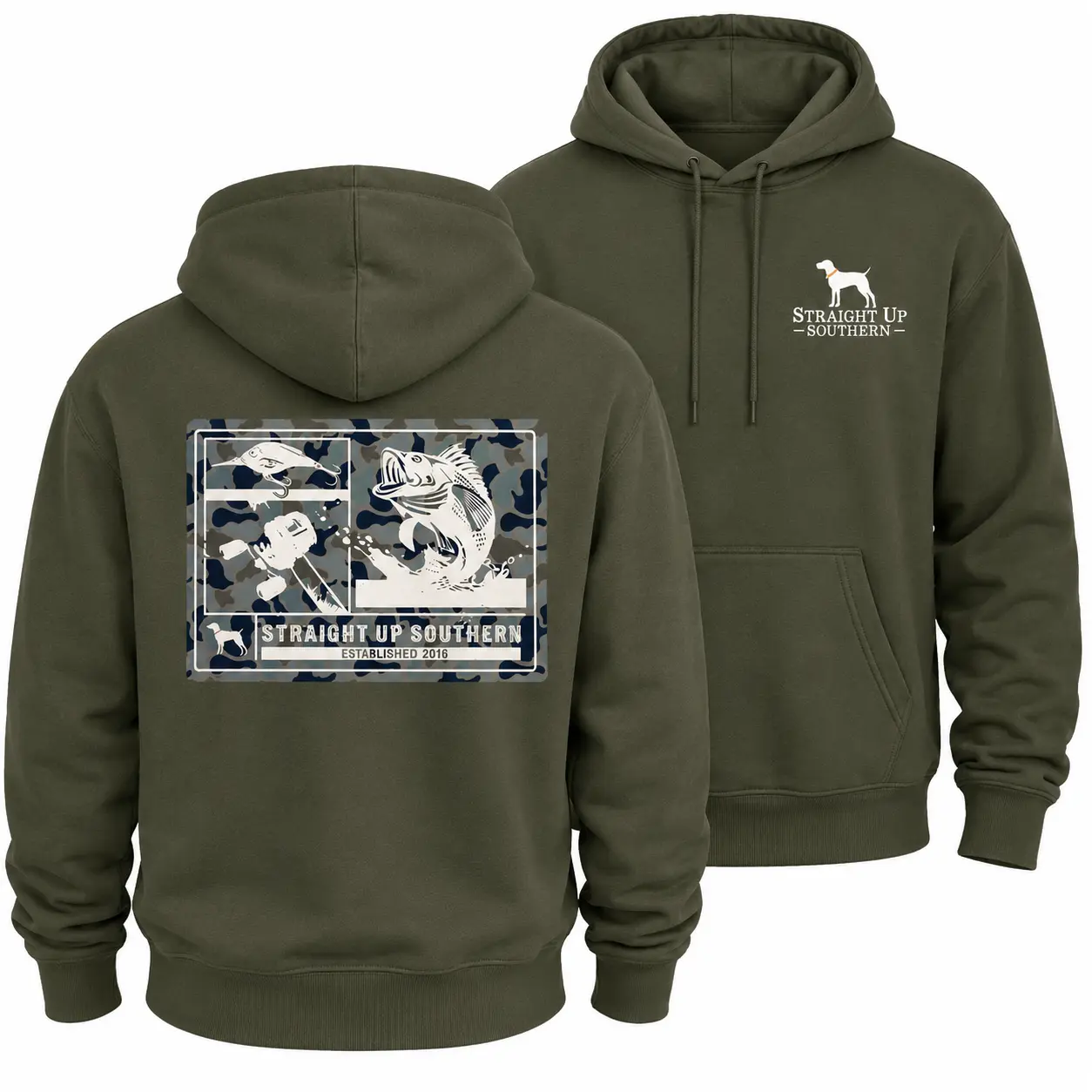 Straight Up Southern Fishing Hoodie, Bass Fishing Camo Graphic Hoodie, Angler Back Print Hooded Sweatshirt, Vintage Fisherman Pullover, Unisex Outdoor Fishing Hoodie