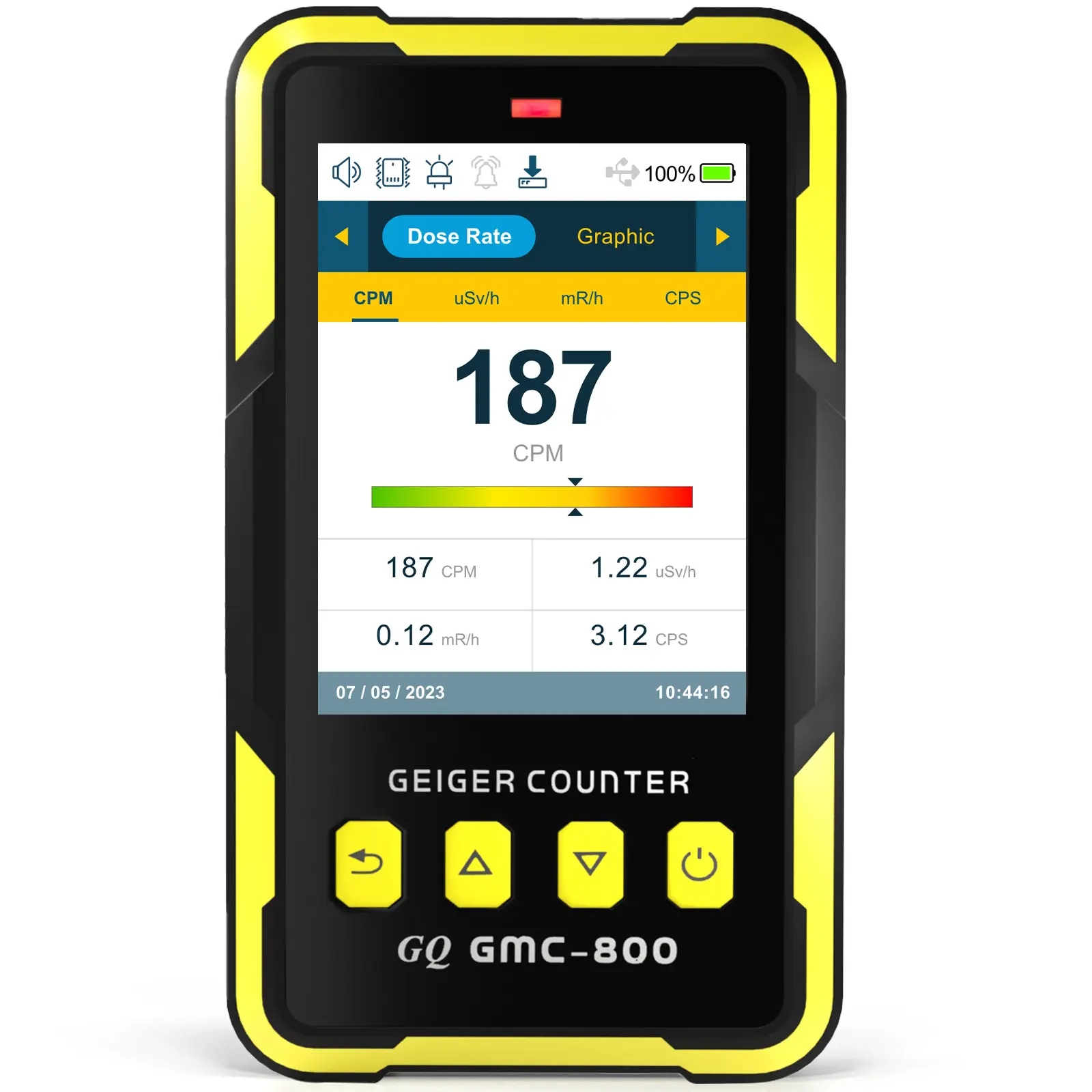 GQ GMC-800 Nuclear Radiation Detector Geiger Counter Dosimeter - USA Design, US National Standard Hardware, Large Color LCD Display, 5 Alarm Types, Data Save & Global Share, Beta Gamma X-ray Portable Device