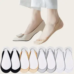 Women's Slingback No Show Socks, Non-Slip Ice Silk Invisible Liner Socks for Flats High Heels, Ultra Low Cut Thin Summer Peds with Back Strap, 8 Pairs