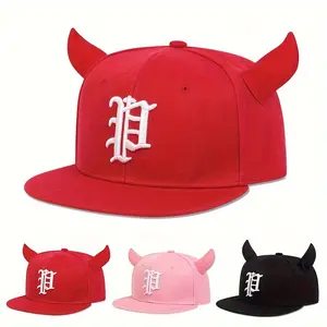 Unisex Gothic P Letter Embroidered Horns Hip Hop Hat Turning Hat Outdoor Sport Adjustable Sunscreen Leisure Hat Spring Autumn Travel Tourism Beach Vacation