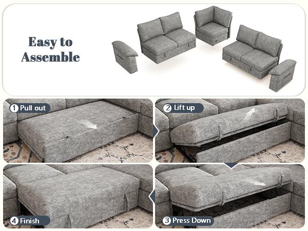 【3-4 Packages】108 Inch Sectional Sleeper Sofa with Pull Out Bed, U Shaped 5/7 Seat Modular Sectional Sofa with Storage, Sectional Couches for Living Room, Cloud Modular Couch, Removable Sofa Cover#daybed 【3-4 Packages】108 Inch Sectional Sleeper Sofa with Pull Out Bed, U Shaped 5/7 Seat Modular Sectional Sofa with Storage, Sectional Couches for Living Room, Cloud Modular Couch, Removable Sofa Cover#daybed