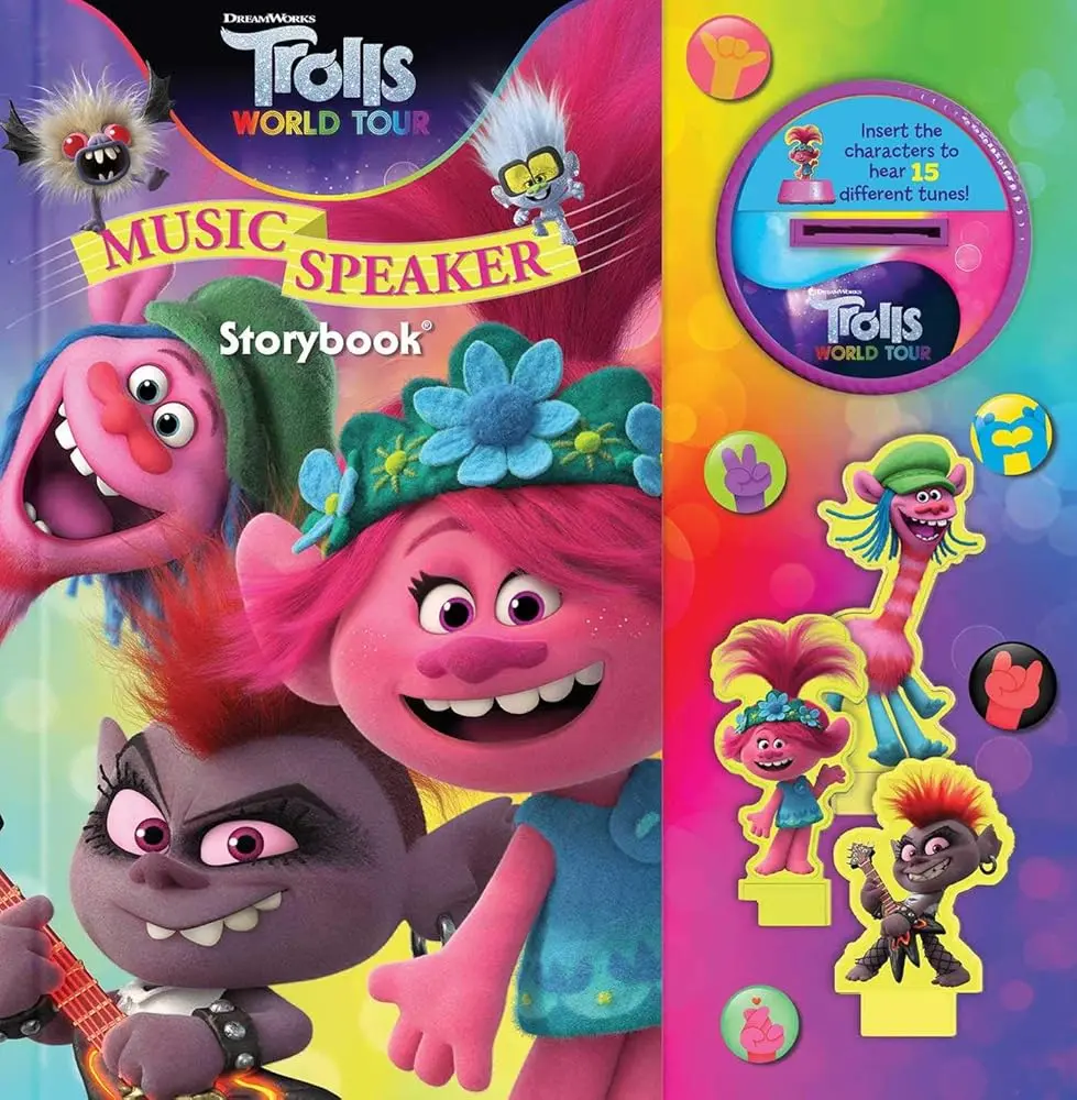DreamWorks Trolls World Tour Storybook Music Speaker - Portable Interactive Singing Audio Sound System with Character Slot Insertion, Tune Playback, Electronics Compatibility, Interactive Audio Book Speakers for Hearing Trolls' Tunes