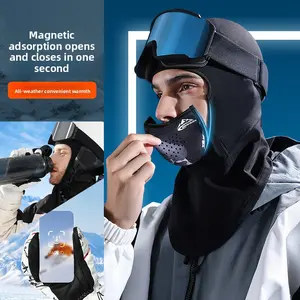 Winter Magnetic Ski Mask Outdoor Riding Hood Windproof Cold-proof Warm Face Protection Breathable Fleece Helmet Lining
