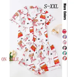 Fried Chicken Print Satin Pajama Set for Women, Funny Food Sleepwear, Cozy All-Season Lounge Outfit, Cute Gift Idea