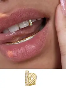 1PC Punk Hip Hop Tooth Decor, Shiny Detachable Rhinestone Teeth Set, and Silver Color, Fun Single Clip-On Tooth Accessory