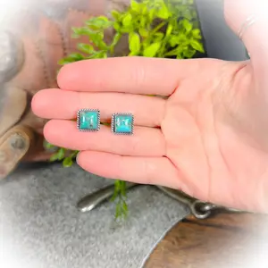 Sterling Silver Rope Edge Authentic Turquoise Stud Earrings