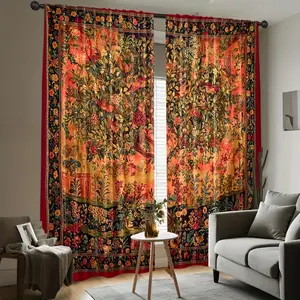 Bohemian Style Curtains Set, Tropical Floral Sheer Drapes, Living Room Bedroom Kitchen Privacy Shades, Home Decoration Curtain