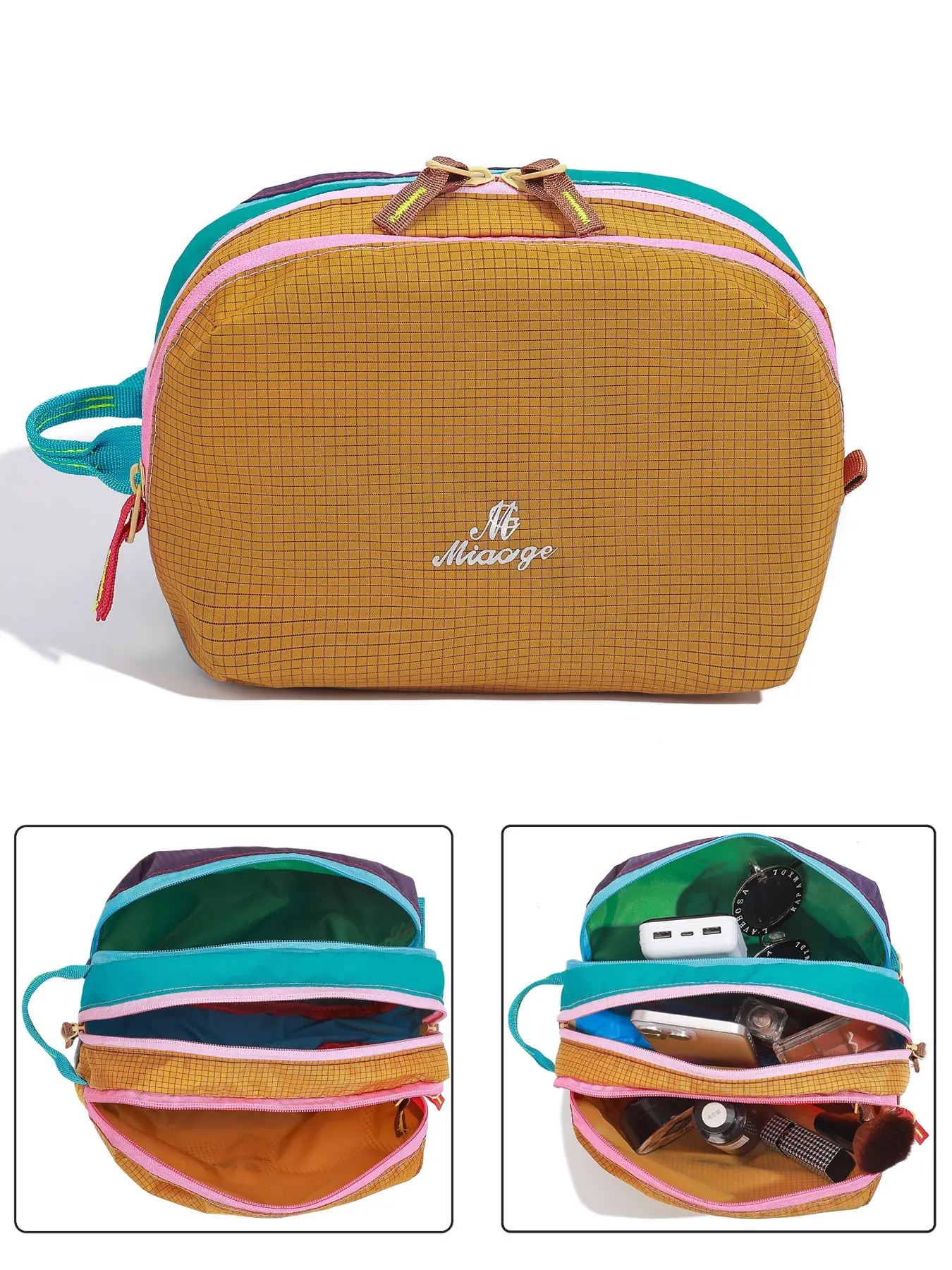 Women's Travel Makeup and Toiletry Bag Organizer, Cosmetic Travel Bags, Makeup Organizer Pouch, Makeup Storage Bag, Travel Beauty Bag with Three Main Zippered Compartments for Categorizing Daily Cosmetics and Toiletries