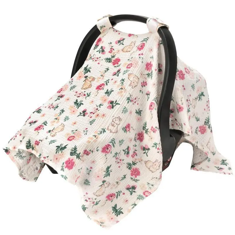 Floral & Rabbit Pattern Decorative Cover Cloth, Stylish Practical Soft Fabric Cover for Daily Outdoor Outings