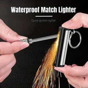 Metal Fire Starter Sticks with Keychain - Emergency Survival Gear for Camping, Hiking & Outdoor Fire Lighting, Durable Multi-Functional Tool (Kerosene Not Included), Hiking Accessories | Sleek Metallic Design | Flame Ignition Tool