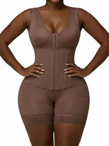 1 Count Women's Full Chest Coverage Shapewear, 8-Bone Waist Training Bodysuit, Colombian Shapewear, Triple Hook Closure Body Shaper, 4 Reflective Stripe Body Shaperwear, Fajas, Butt Lifting Shapewear Bodysuit, Anti-Slip Lace Jumpsuit, Classic Daily Wear