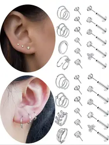 Minimalist Elegant Threadless Flat Back Earrings, Ear Studs, Fashionable Piercing Jewelry for Women & Men, Trendy All-match & Exquisite Jewelry for Birthday Gift