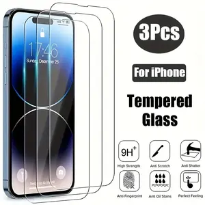 3pcs High-Definition Tempered Glass Screen Protectors for iPhone 17 16 15 14 13 12 11 Pro Max - Scratch-Resistant, Oil-Resistant, Fingerprint-Resistant, Perfect Fit, 9H Hardness, Scratchresistant Glass | Sleek Surface Protection | Tempered Glass Protector