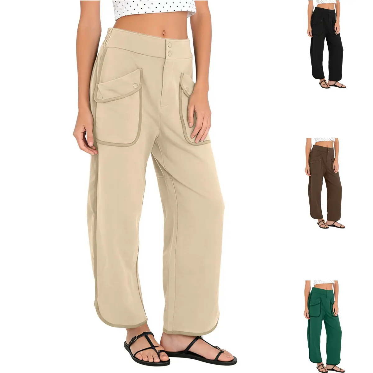 Tanming Women's Vintage High-Waist Wide-Leg Cargo Pants - Fitted, Comfortable Cotton, Large Pockets, Button Closure, Casual Everyday Streetwear, Spring Trend Basic Bottoms, Style, Trouser, Retro, Long Pants, High Waist Wide Leg Pants