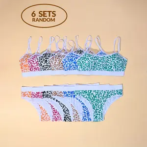 [6set Leopard Print Underwear] 6set Girls' Leopard Print Underwear Set | Pure Cotton Soft And Comfortable Fabric | Girls' Skinny Strap Vest + Girls' Briefs