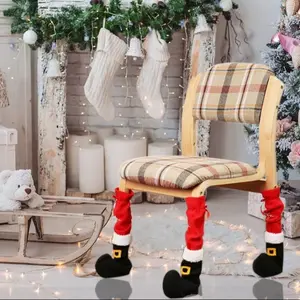 4-Piece Christmas Fun Furniture Socks Set, Elf Table Socks, Chair Leg Covers Floor Protectors, Holiday Party Home Decorations