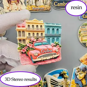 1PC Vintage Cuban Car 3D Resin Fridge Magnet, Creative Retro Travel Souvenir refrigerator magnet, Home Decor Kitchen Ornament, Holiday Gift Decoration