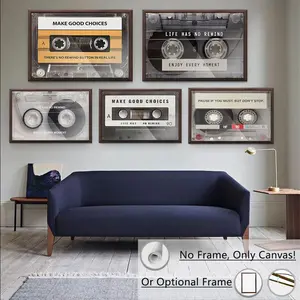Cassette Tape Pattern Unframed Painting, 1 Count Modern Casual Wall Art Quote Prints Poster Print, Wall Art Decor for Home Living Room Bedroom Office, Ornaments, Vintage Wall Art, Decorative Artwork