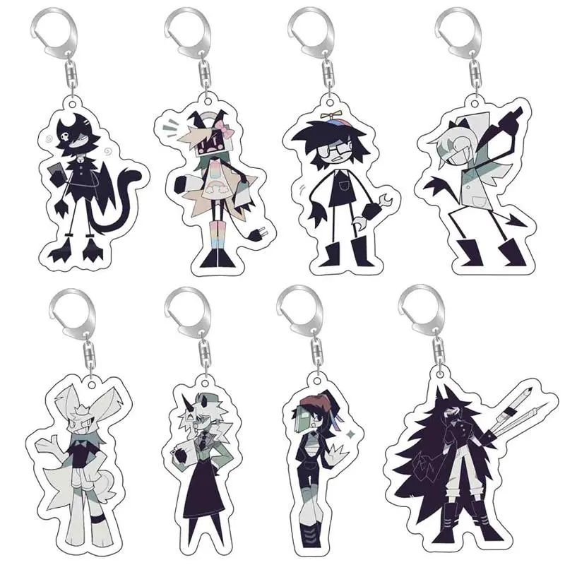Cartoon Anime Fundamental Paper Education Keychain Black and White Acrylic Figure Pendant Keychains Cosplay Keyring Jewelry Gift