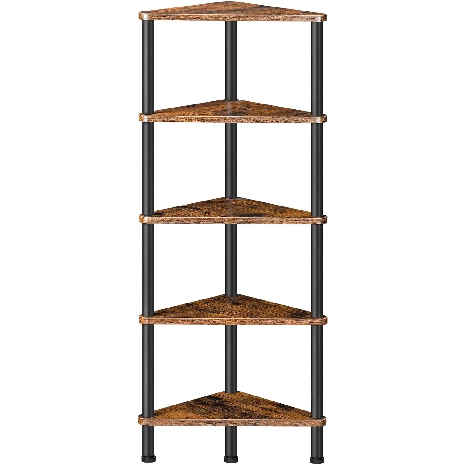 Industrial 5-Tier Corner Wood Shelf Stand - Multifunctional Metal Frame Furniture for Small Spaces, 5-Tier Book Stack, Plant Display Shelf, Rustic Brown BF33CJ01, Shelves