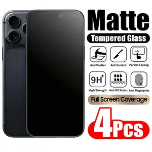4 pcs Matte Tempered Glass Screen Protector For iPhone 17 Pro Max/16 Pro Max/17 Air/17/16/16e/15/14/13/12/11/X/XR/XS Max/Plus/Mini Tempered Glass Film, Anti-Fingerprint, Ultra HD, Anti-scratch, Case Friendly, Full Coverage, Accessories