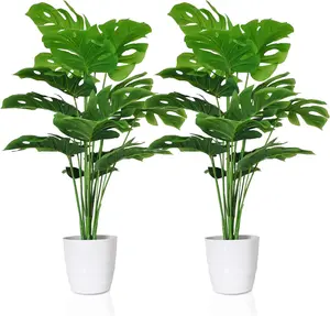 2 Pack Fake Plants 29'' DIY Faux Monstera Artificial Floor Plants in Pots for Room Home Office Farmhouse Decor Indoor