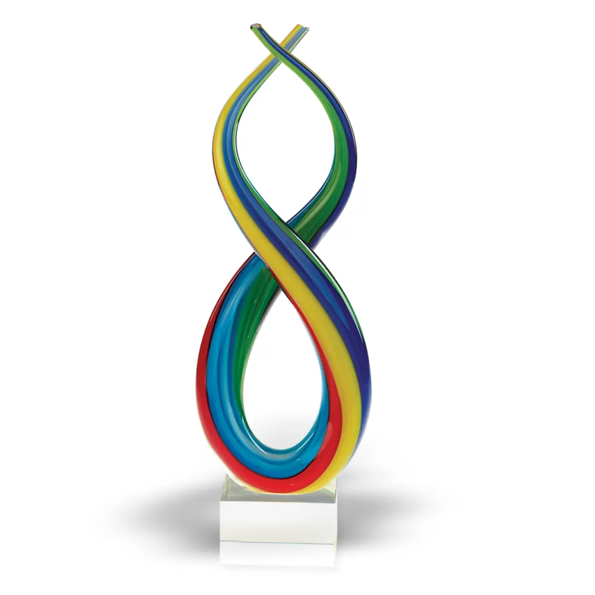 HomeRoots 376112 14 in. Mouth Blown Art Glass, Rainbow Centerpiece on Base