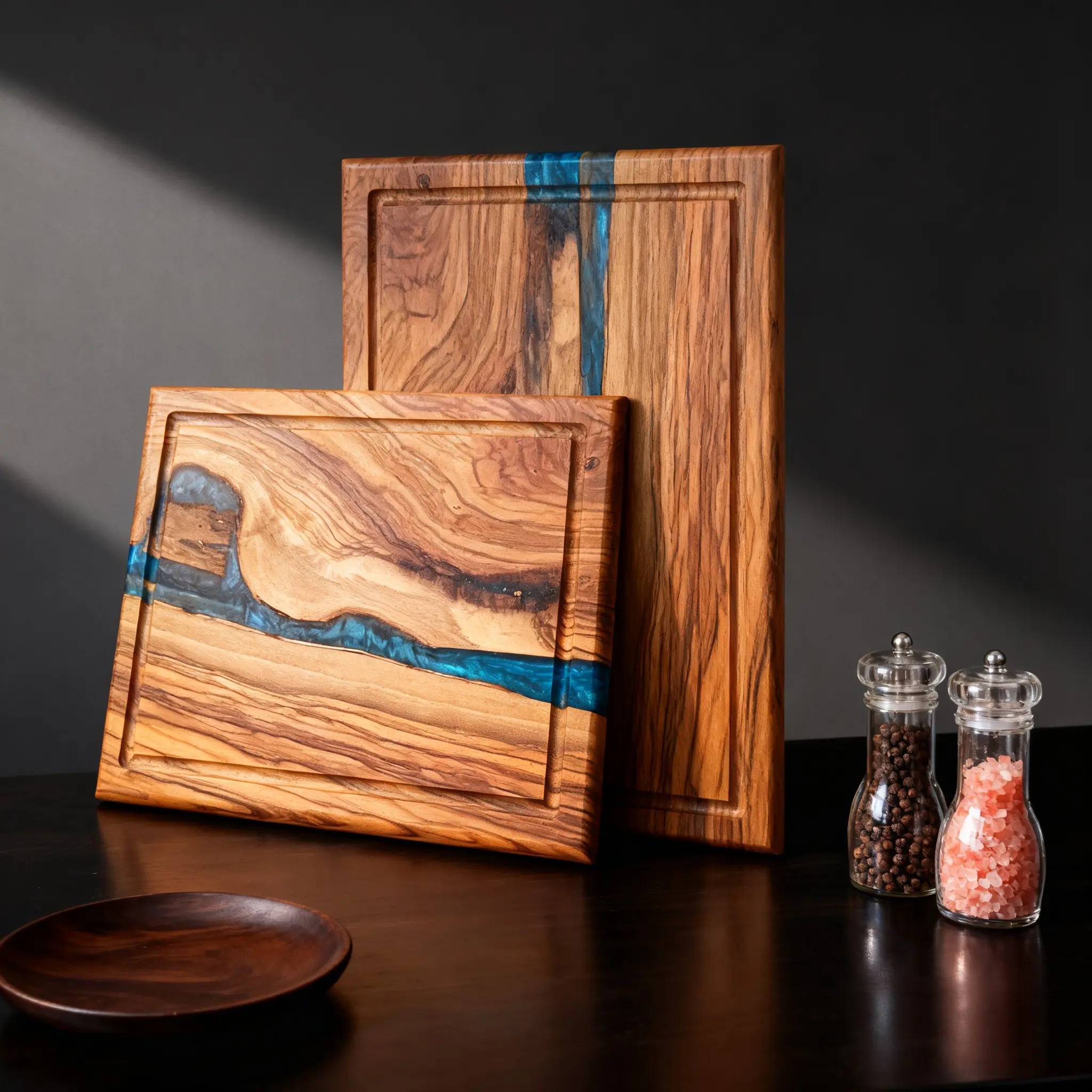 1PC Artisanal Olive Wood Epoxy Durable Chopping Board - Rustic Farmhouse Style - Food Grade Certified - Great for Meal Prep & Charcuterie Platters