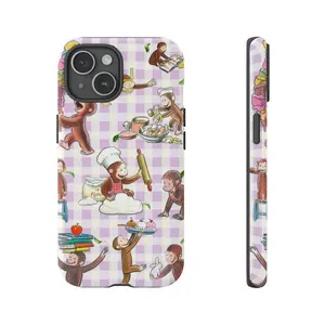 CCurious Monkey Geogreee Phone Case, White Purple Checked Board, Kids Cartoonn Tough Phone Case, Funny Activities Cases, Gift for him for her, Phone Cover
