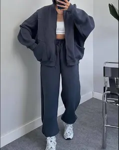 Oversized Charcoal Zip-Up Hoodie & Jogger Set