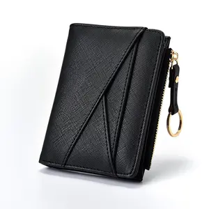 Women Slim Bifold Wallet, PU Leather Credit Card Holder with ID Window, Zipper Coin Pocket & Key Ring,Billfold for Daily Use, Wallets, Preppy Style