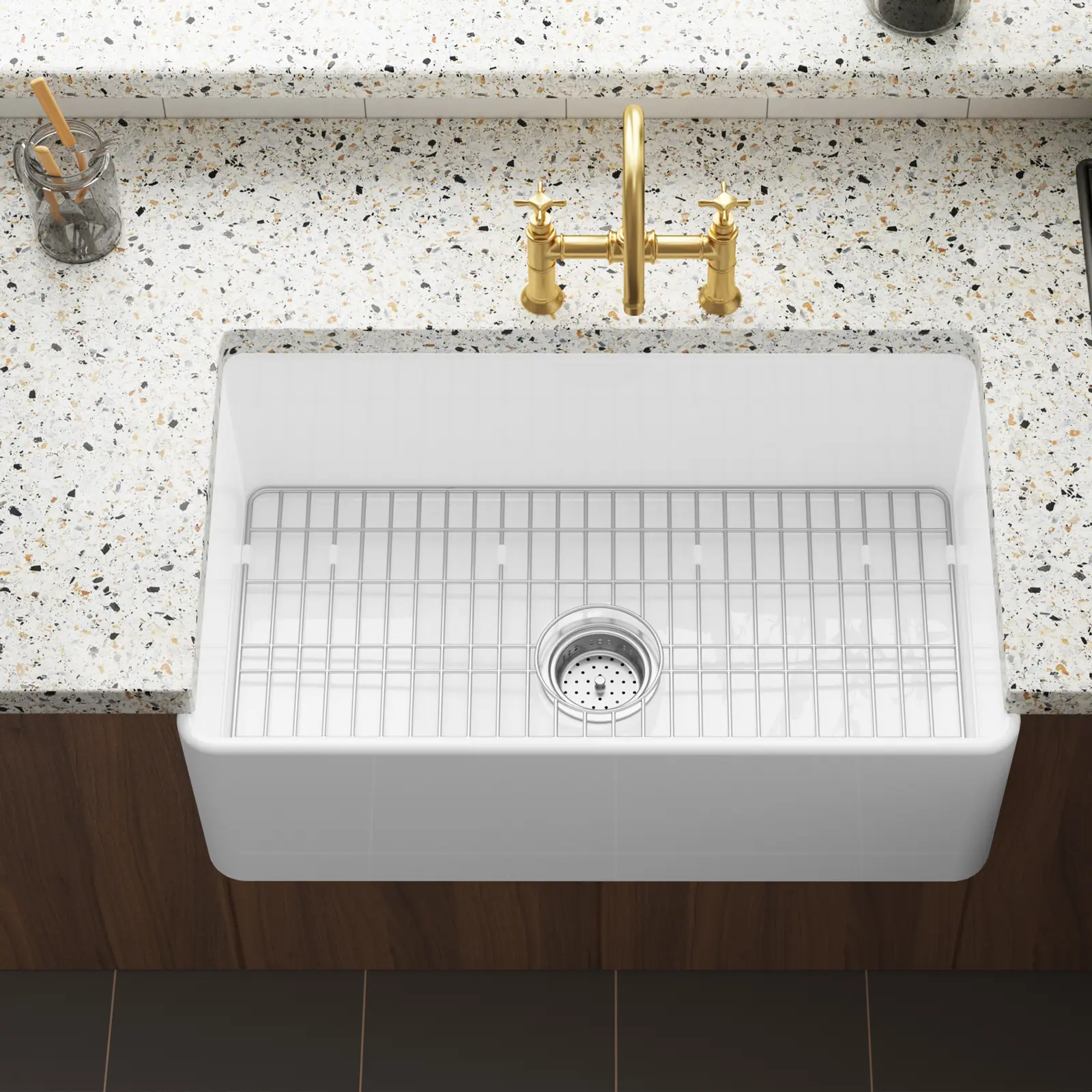 Farmhouse Sink for Kitchen, Fireclay Sink Apron Sink , White Large Kitchen Sink, Undermount Farm Sink, Single Bowl Kitchen Sink with Accessories