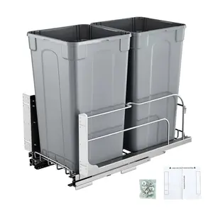 VEVOR Pull-Out Trash Can, TikTokShopBlackFriday, 27 QT x2 Double Under Mount Kitchen Waste Container, Heavy Duty Garbage Recycling Bin with Door Kit and Soft Close Slide, for Kitchen Cabinet, Sink, Under Counter (Grey)