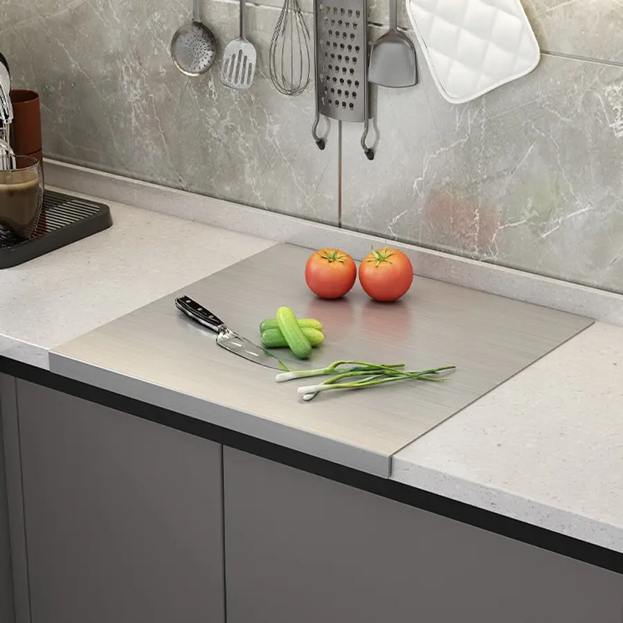 Kitchen Home Use 304 Stainless Steel Cooking Cutting Board, Antibacterial Chopping Board with Rolled Edges, Durable and Easy to Clean