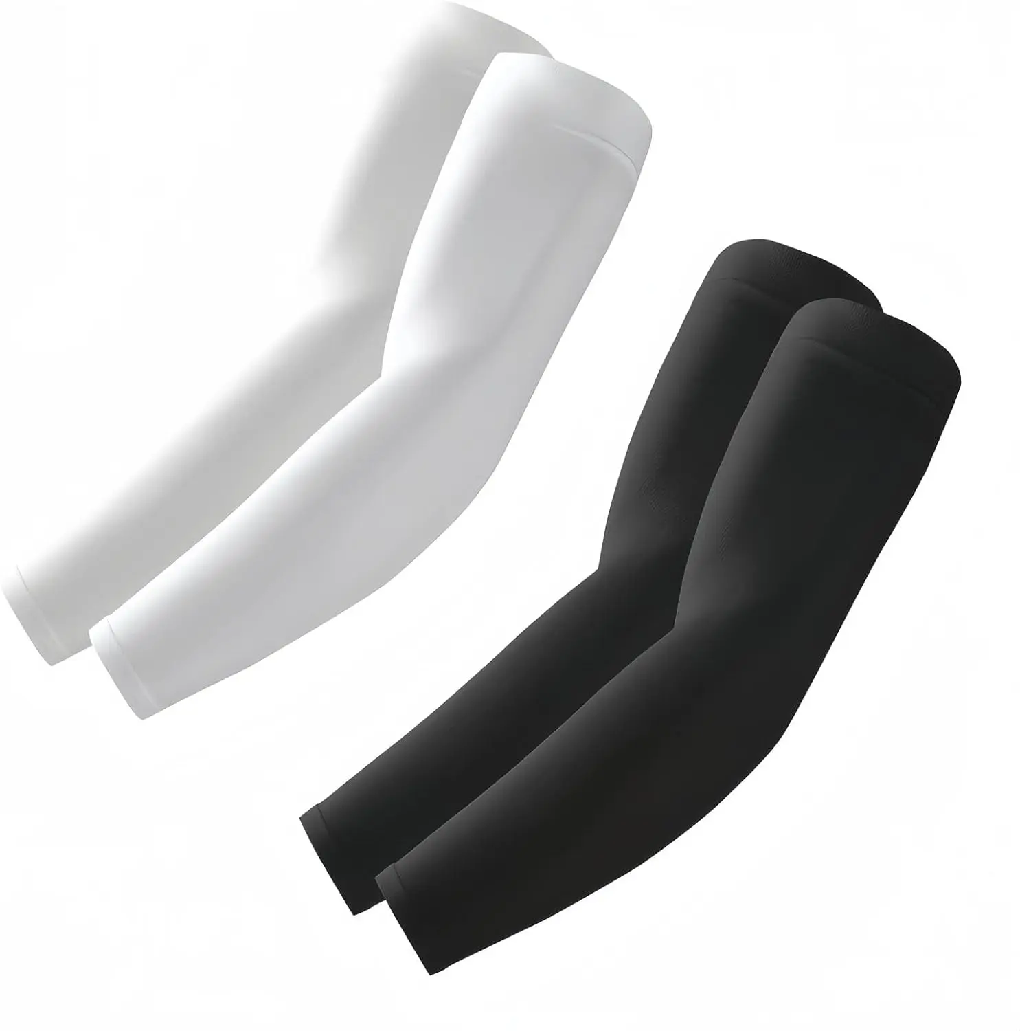2 Pairs Cooling Arm Sleeves for Men & Women (Black+White), Seamless Breathable Nylon Blend, UPF 50+ Sun Protection & Tattoo Cover for Sports, Drivers