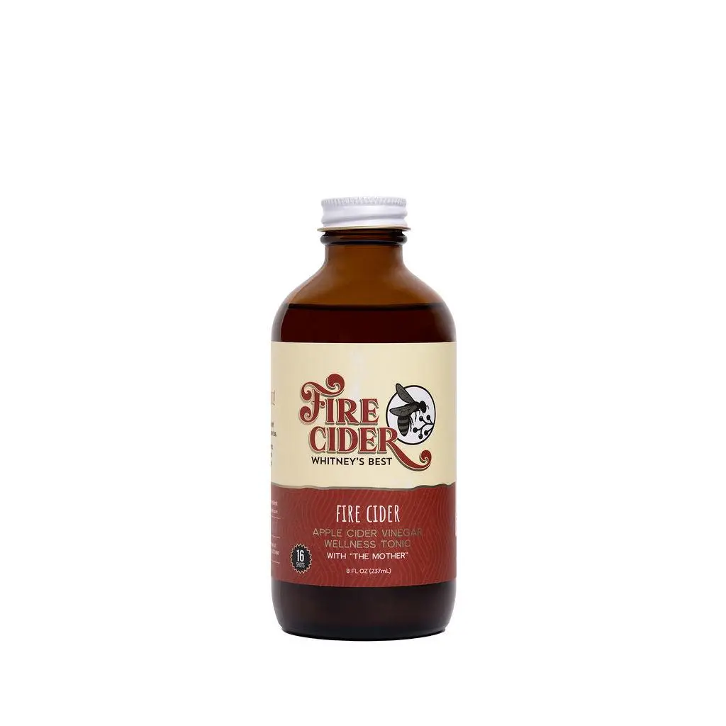 Whitney's Best Fire Cider Tonic 8oz with Organic Apple Cider Vinegar Honey Habanero Pepper Garlic Onion Cayenne Ginger Lemon Orange for Healthy Gut Health Immune Boosting