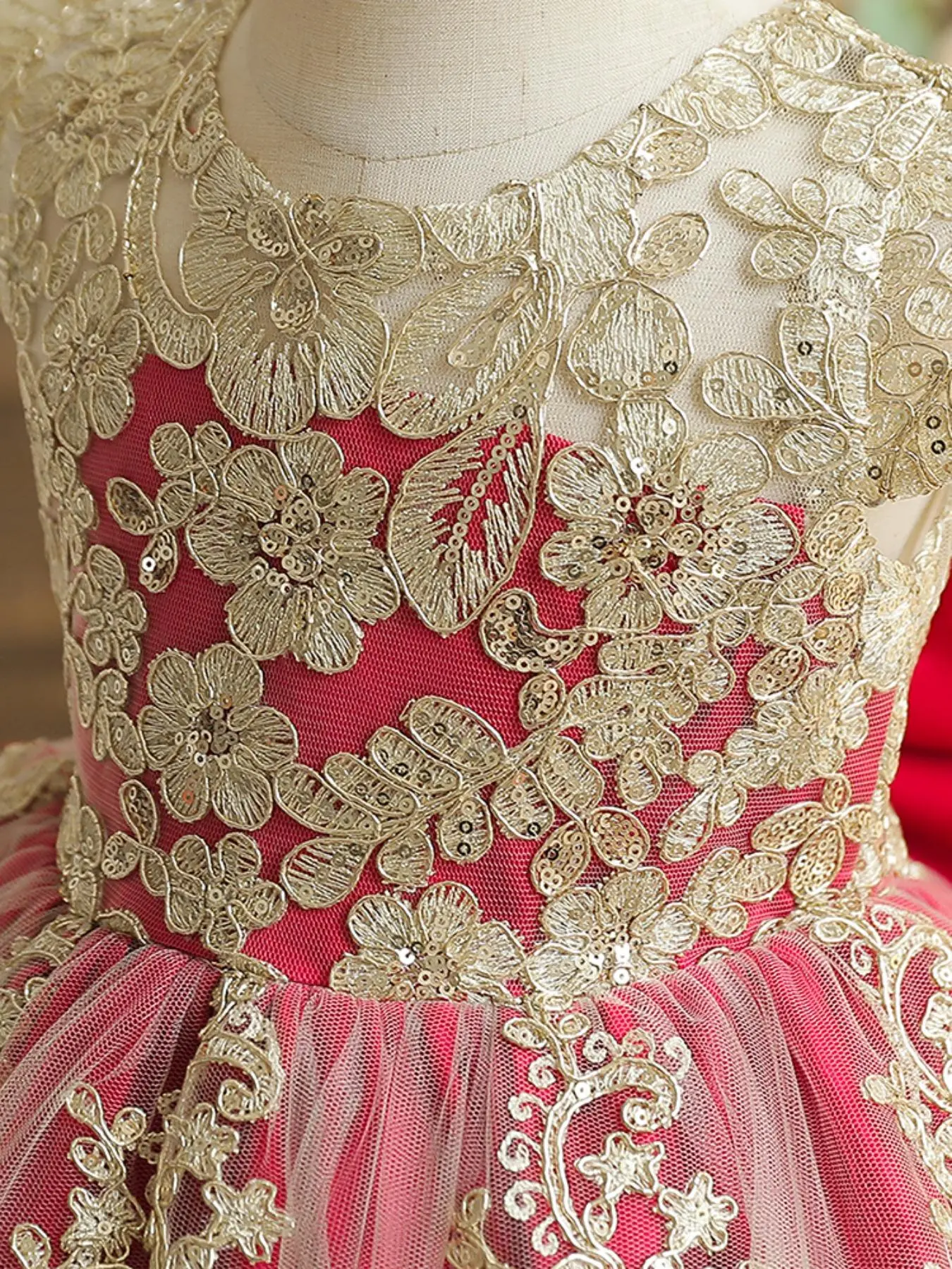Girl's Embroidery Contrast Lace Bow Back Fit and Flare Dress, Elegant Puff  Sleeve Big Bow Decor