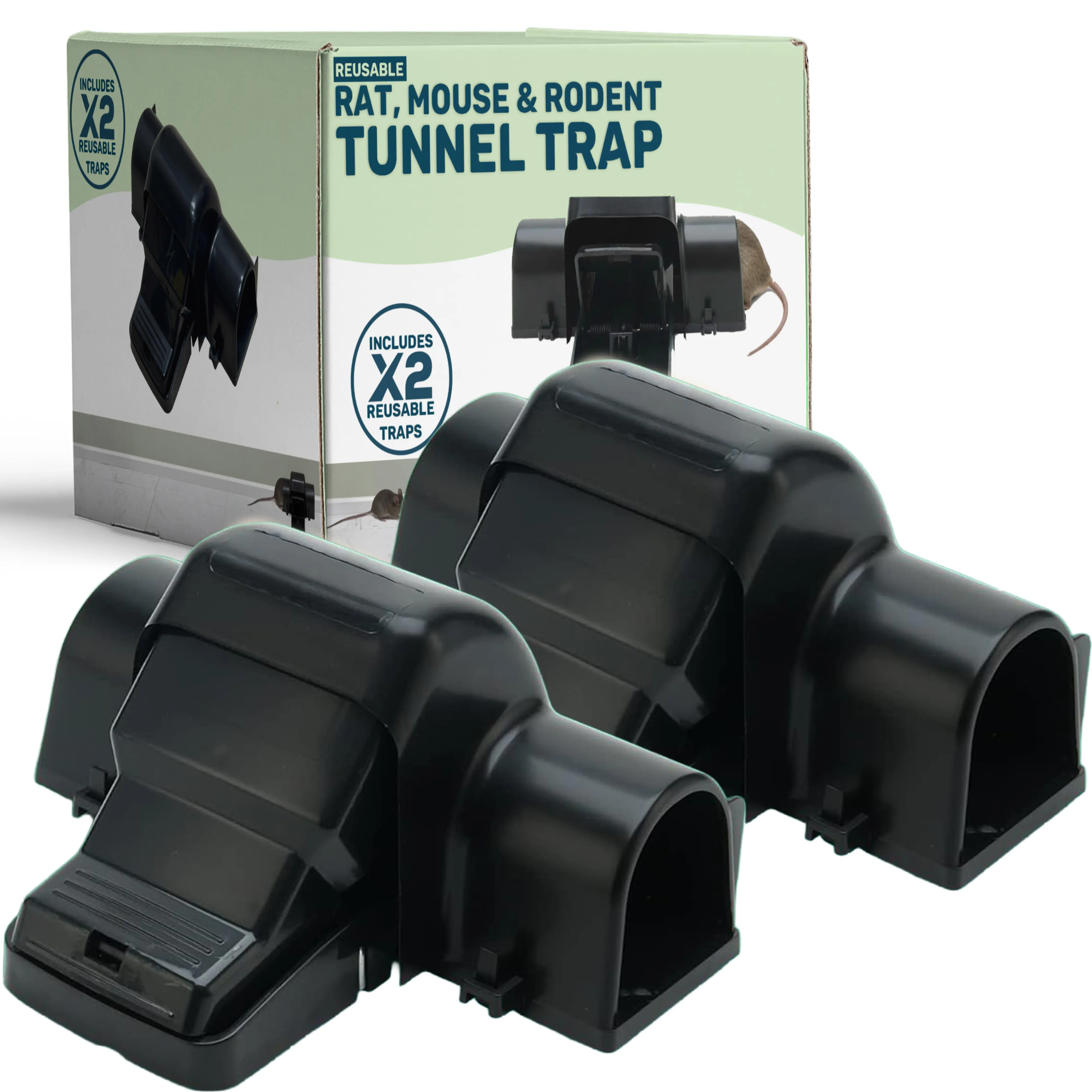 W4W Dual-Entry Rat Trap - Enclosed Tunnel Helps Reduce Accidental Triggering, Guides Rats, Mice & Chipmunks - Quick-Kill Snap Design - Hides Catch for Easy Disposal - Indoor/Outdoor - Reusable