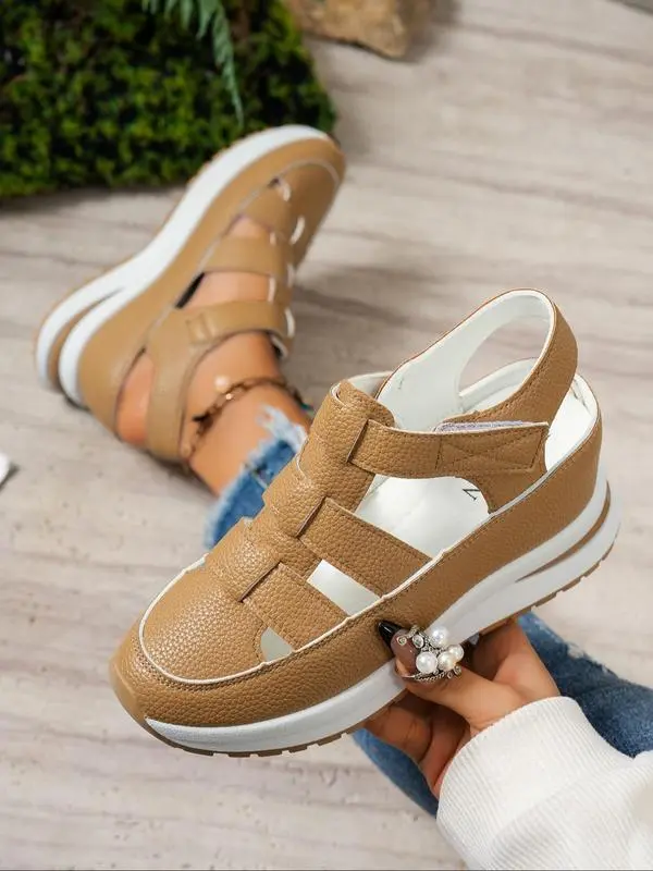 Women's Shoes, Fashionable Velcro Fastening Wedge Sneakers, Casual Comfortable Soft Sole Sandals for Summer, Lightweight Breathable Shoes Women's Sneakers for Daily Wear