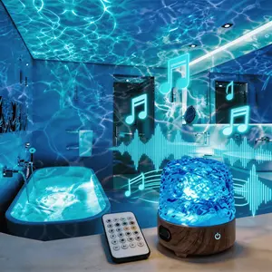 Popular Bluetooth speaker shower light, wave projection lamp, 16-color changing LED water ripple light, remote-controlled dimmable flame effect night light, suitable for bathrooms/spas, bedroom ambiance, party decorations, and a relaxing mood light—great