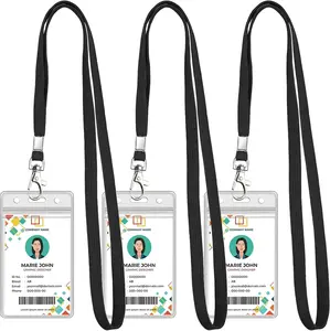 3 Pack Clear ID Badge Holder with Lanyard Black Lanyards with Vertical  ID Badge Holder for Office, School, Travel