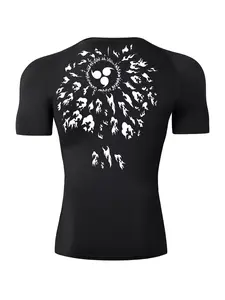 Men's Sporty Tight-Fit Short Sleeve Tee, Summer Quick-Dry Elastic Fitness Training Running Shirt, H-Type Silhouette, Moderate Fabric, Athletic Style Activewear, Gym Workout Tee