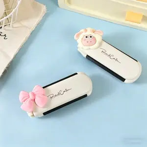 2PCS Portable Folding Hair Brush with Mirror Cartoon Mini Airbag Comb Anti-Static Hairbrush for Travel Compact Stylish Accessory