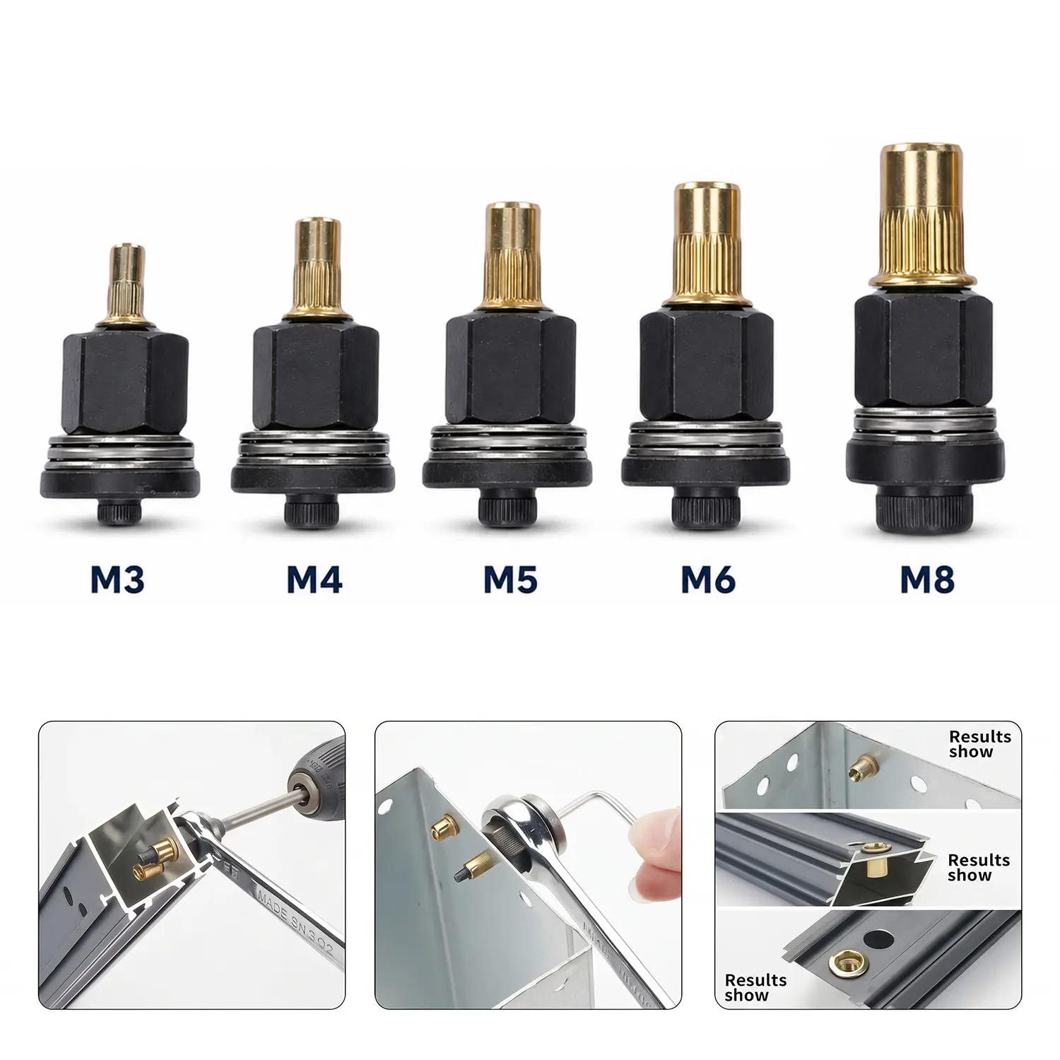 VAYWET Multi-Size Rivet Nut Tool Kit with 5PCS Metal Mandrels (M3, M4, M5, M6, M8), Manual Drill-Powered Operation, for Industrial Users, Furniture & Automotive Applications